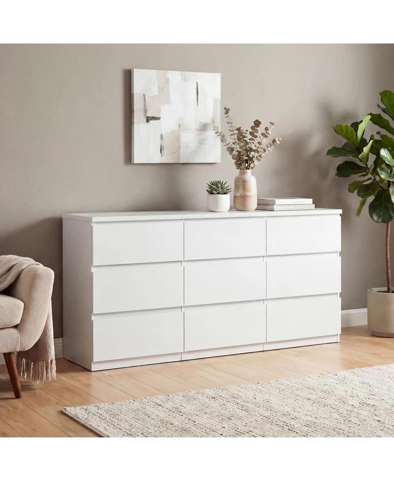 Rainsken Modern 9 Large Storage Drawers Dresser, with Deep Drawers, Large Floor Wood Dressers, for Bedroom,Living Room,Entryway, Hallway