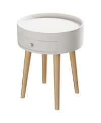 Rainsken Round Nightstand with Storage Drawer, Compact Oak Legs Bedside Table, Sofa Side Coffee Table for Bedroom, Living Room