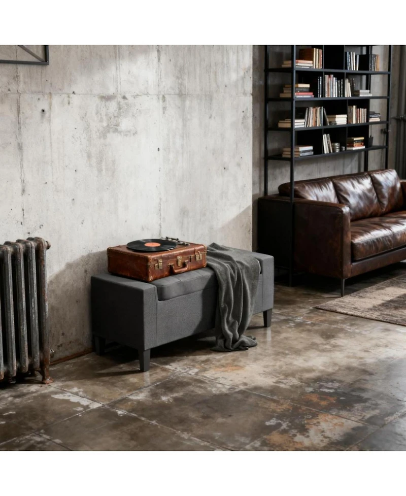 Rainsken Upholstered Entryway Bench, with Seating, Linen Upholstered Storage Bench, Lift Top and Button Tufted for Living Room