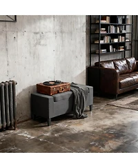 Rainsken Upholstered Entryway Bench, with Seating, Linen Upholstered Storage Bench, Lift Top and Button Tufted for Living Room