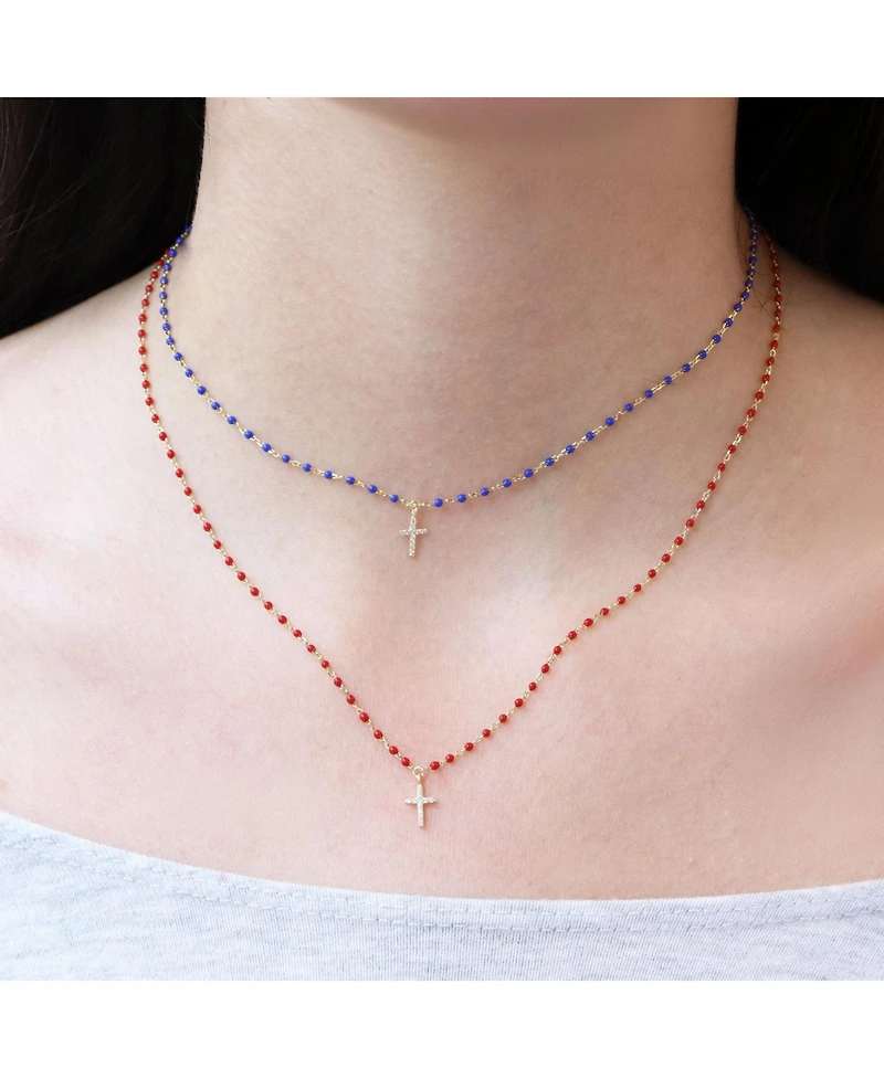 The Lovery Enamel Bead Cross Necklace 14K Gold-Plated Sterling Silver