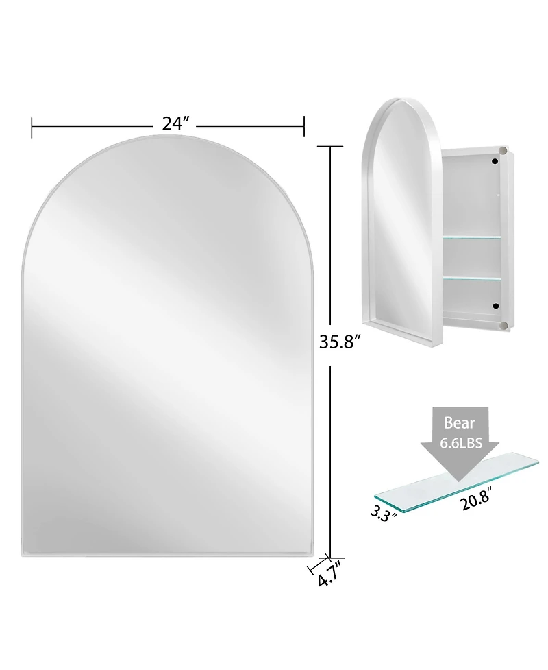 Midola Arched Recessed Medicine Cabinet, Metal Framed Bathroom Mirror with Storage, Adjustable Shelves, Wall Cabinet for Bathroom