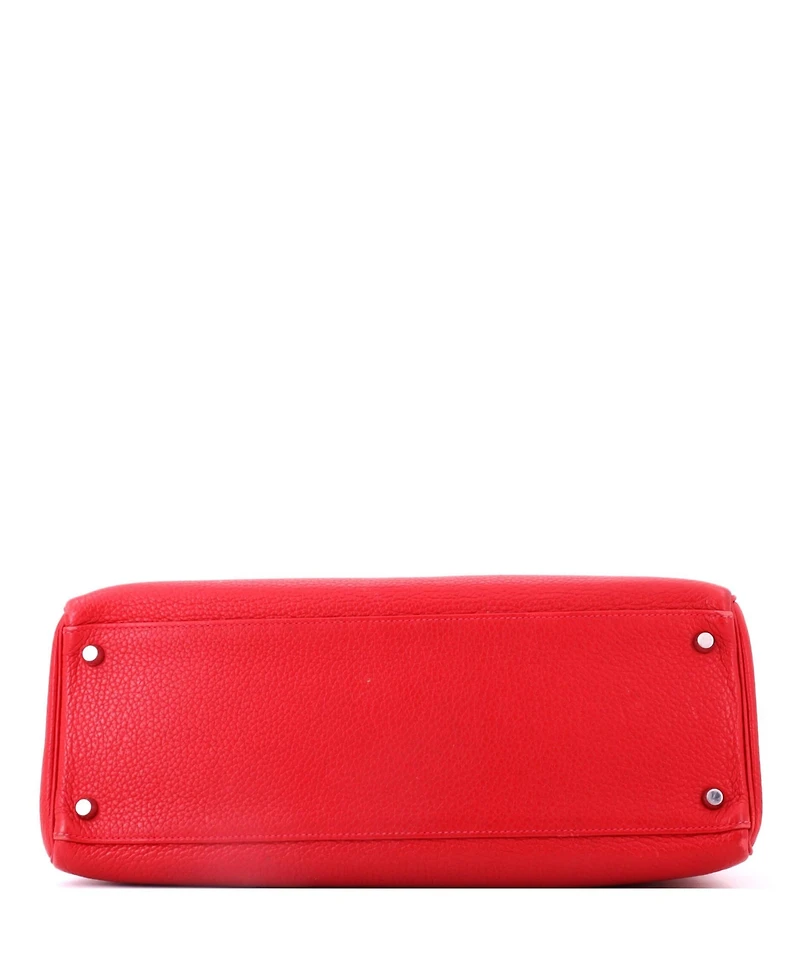Pre-Owned HERMES Kelly 35 Handbag Red Clemence with Palladium Hardware