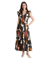 Jones New York Women's Ruffle-Sleeve Double Elastic Waistband Midi Dress