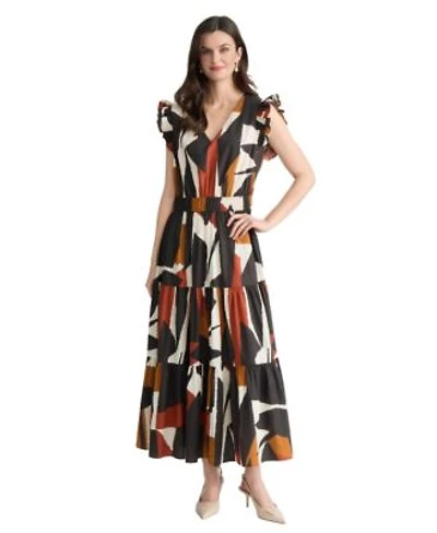 Jones New York Womens Ruffle Sleeve Double Elastic Waistband Midi Dress