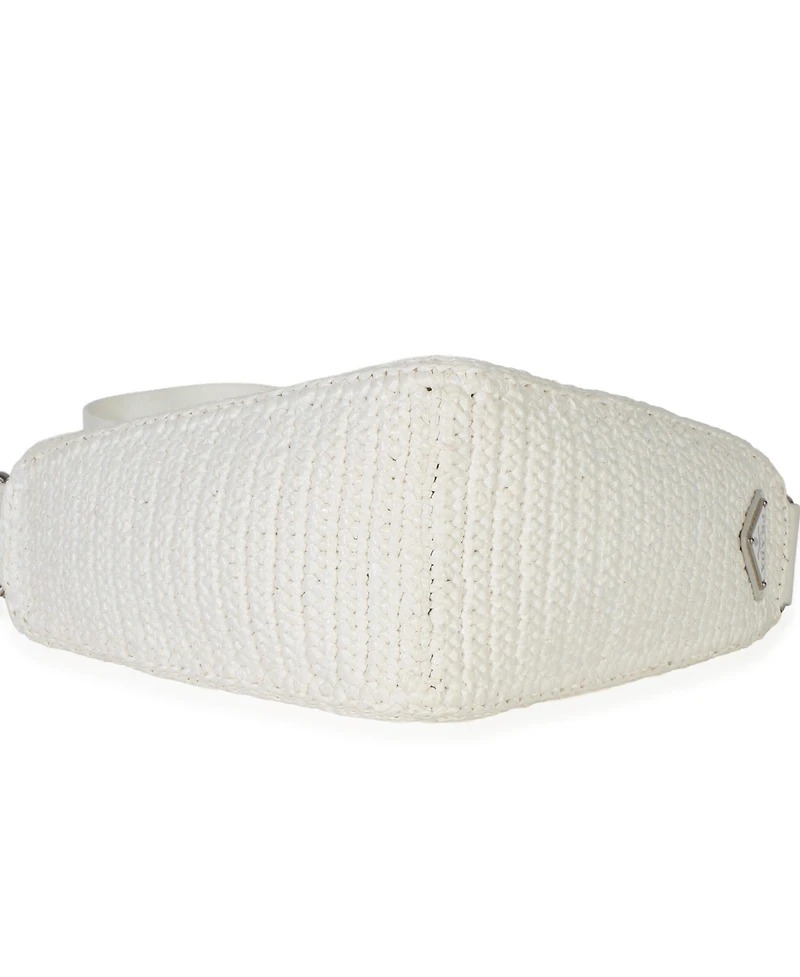 Pre-Owned Prada White Raffia Effect Crochet Triangle Shoulder Bag