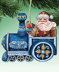Designocracy Train Riding Santa Wooden Christmas Ornament Set of 2