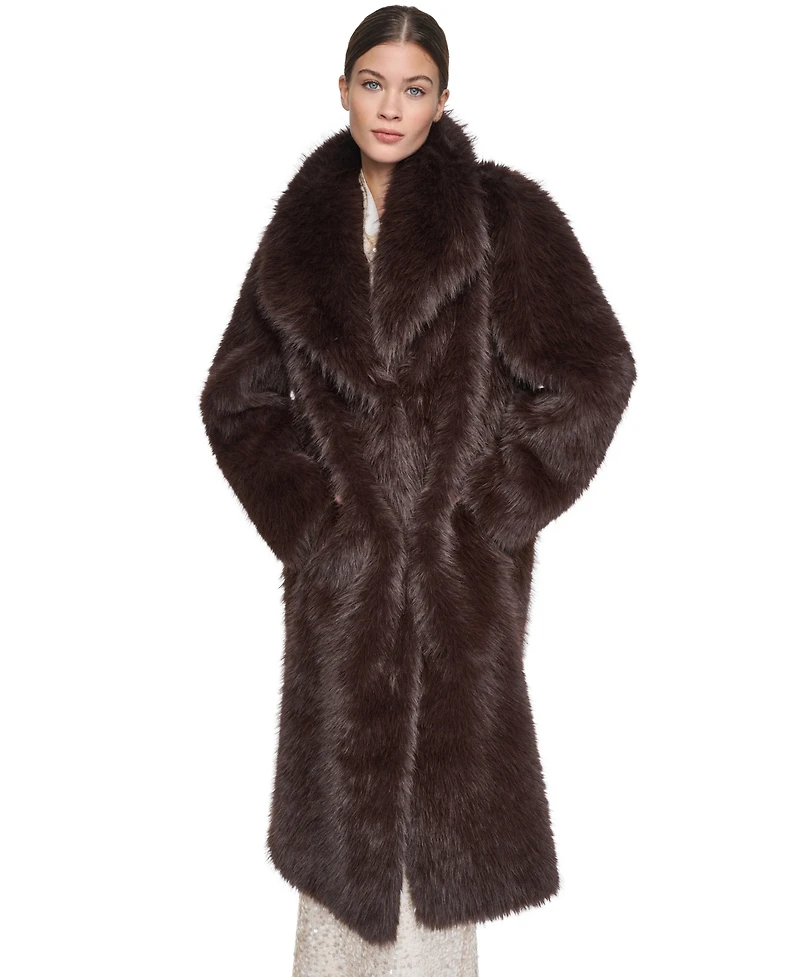 Halston Women's Collared Faux Fur Coat
