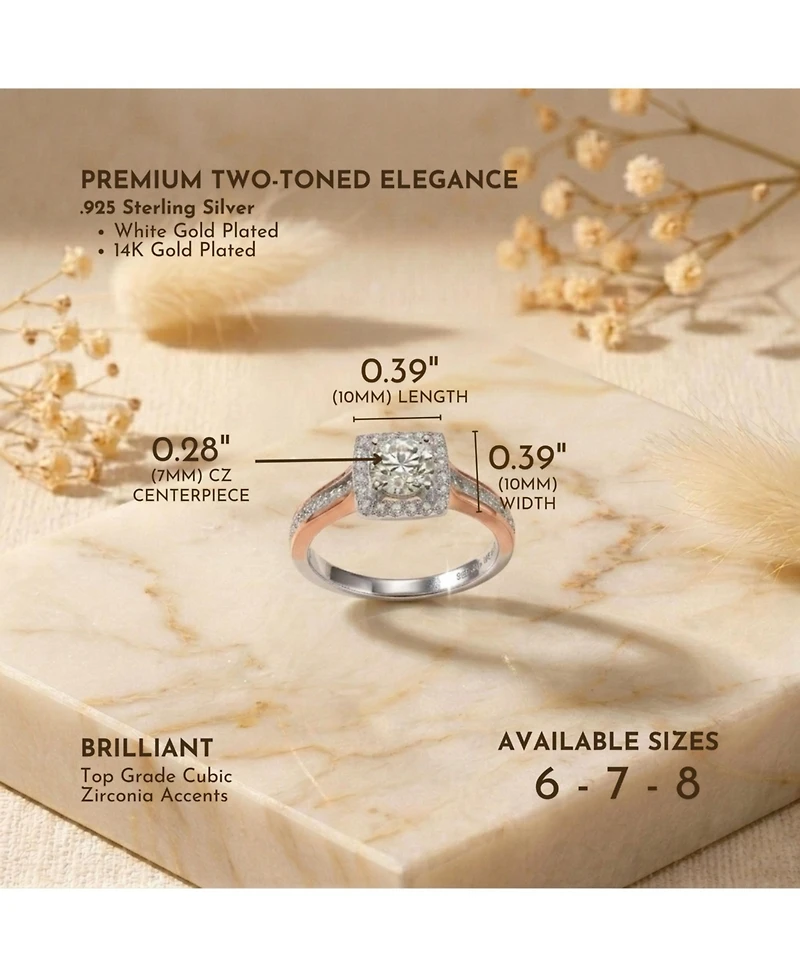Genevive Two-Tone with Clear Cubic Zirconia Halo Ring