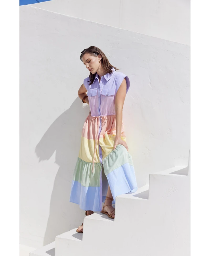 English Factory Women's Colorblock Shirt Midi Dress