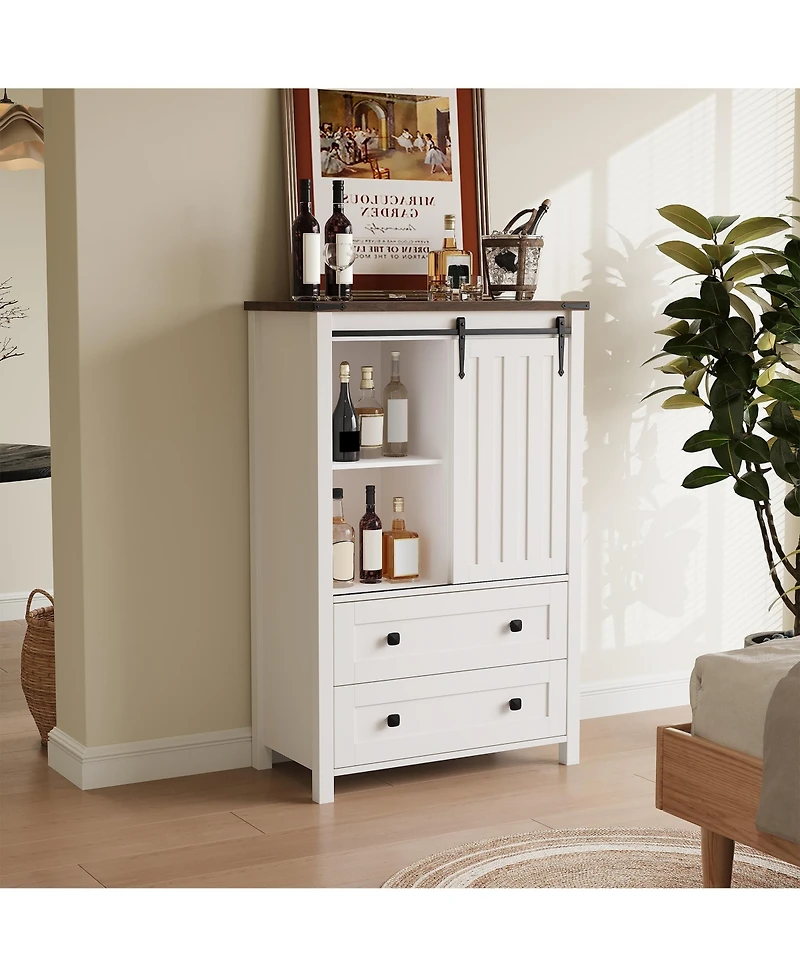 homfan Farmhouse 5 Drawer Dresser for Bedroom, Wood Dresser Chest of Drawer with Sliding Barn Door, Adjustable Shelf