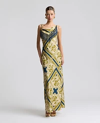 Avec Les Filles Women's Cowl Neck Scarf Print Maxi Dress