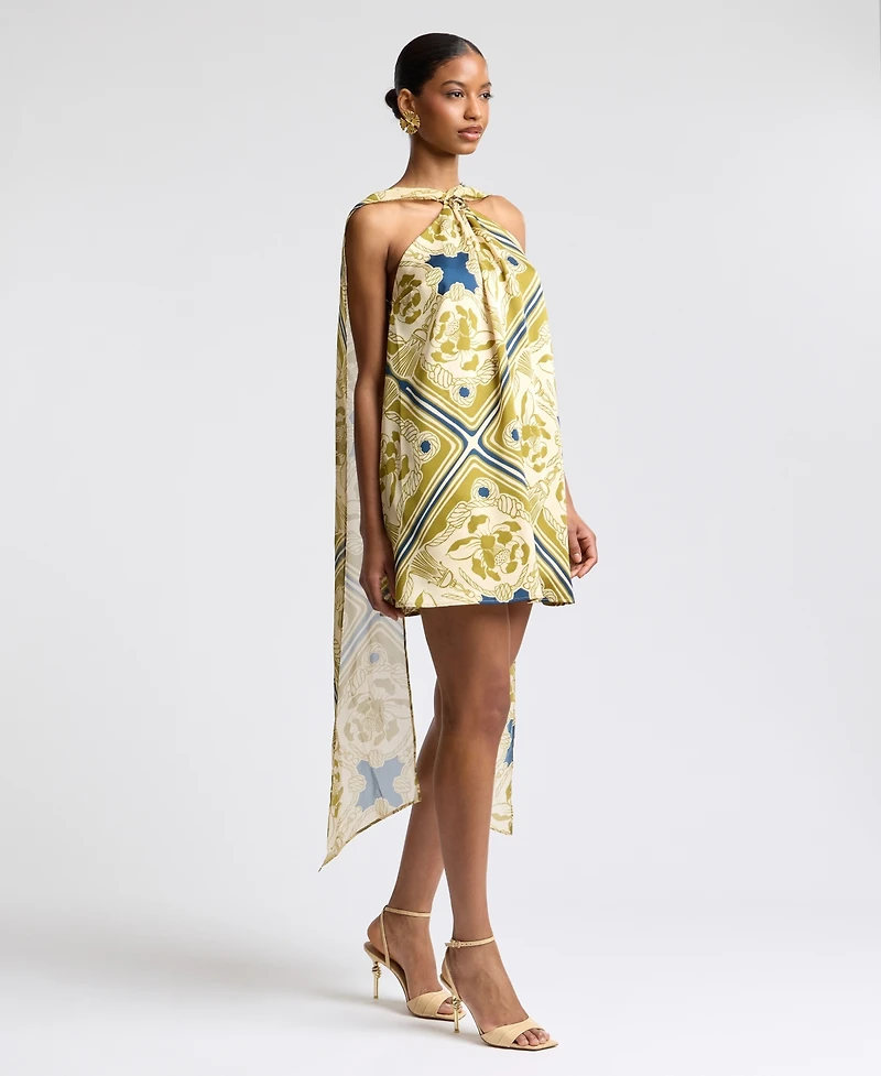 Avec Les Filles Women's Halter Scarf Print Swing Mini Dress