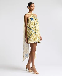 Avec Les Filles Women's Halter Scarf Print Swing Mini Dress