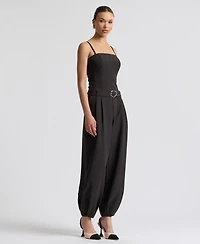 Avec Les Filles Women's Square Neck Belted Jumpsuit