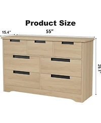 homfan 7-Drawer Natural Modern Dresser with Embedded Handles, Wooden Chest of Drawers for Bedroom, Living Room, Nursery