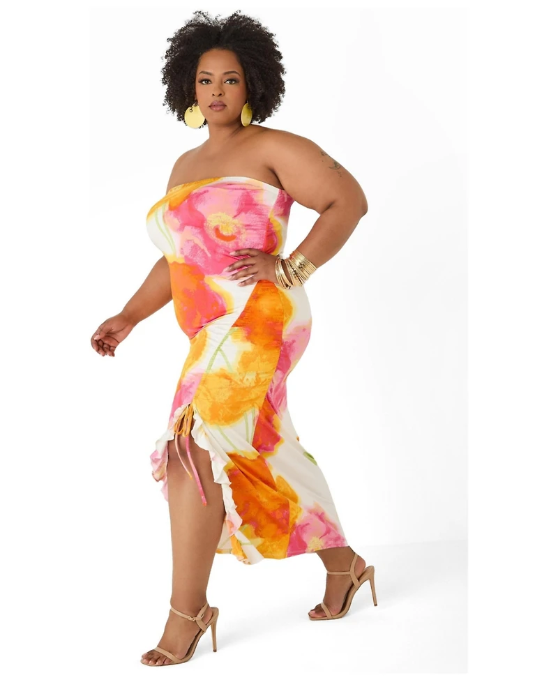 Ashley Stewart Women's Plus Strapless Floral Maxi Dress