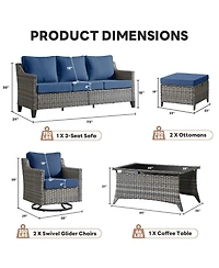 Pocassy 6 Pieces Patio Furniture Set, Outdoor Couch with Swivel Rocking Chair, Thick Cushion