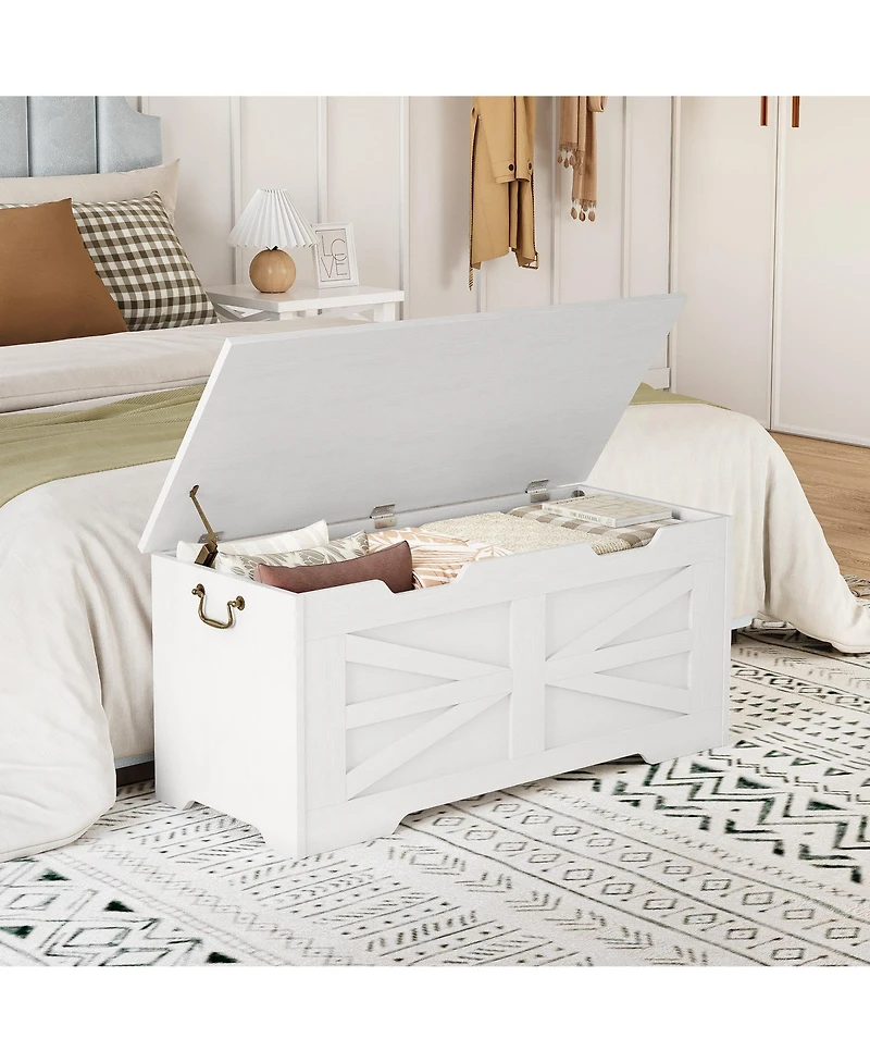 homfan Farmhouse Storage Bench with Safety Hinge