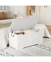 homfan Farmhouse Storage Bench with Safety Hinge