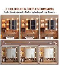 homfan Vanity Desk With Mirror Lights Dressing Table Adjustable Bulbs Outlets and Usb Ports Mdf Top Metal Leg Storage Drawers & Cabinets