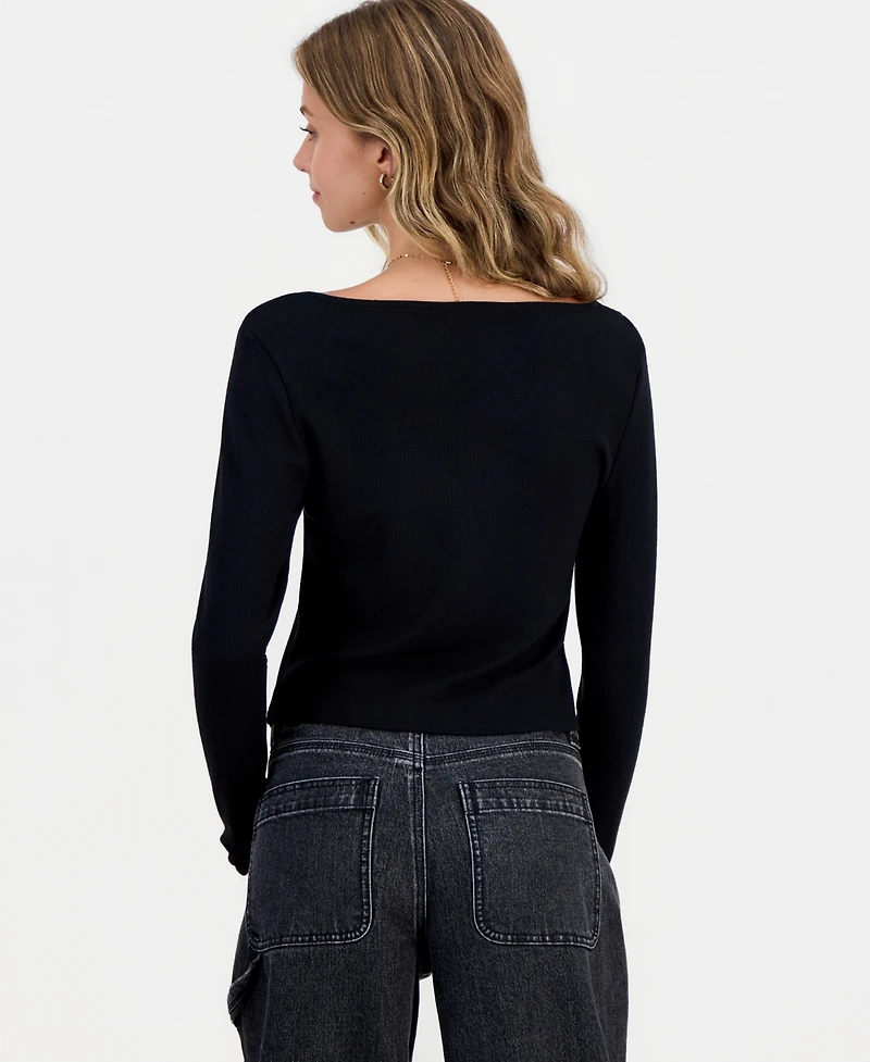 Sincerely Jules Juniors' Lace-Trim Ribbed Knit Top