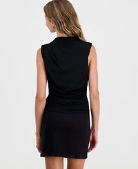Sincerely Jules Juniors' Printed Funnel Neck Ruched Sleeveless Top