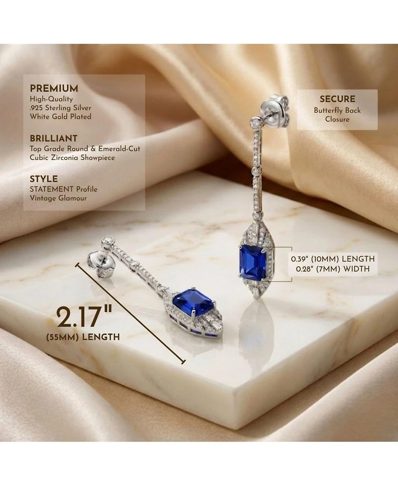 Dazzling Sterling Silver & White Gold-Plated Cubic Zirconia Drop Earrings
