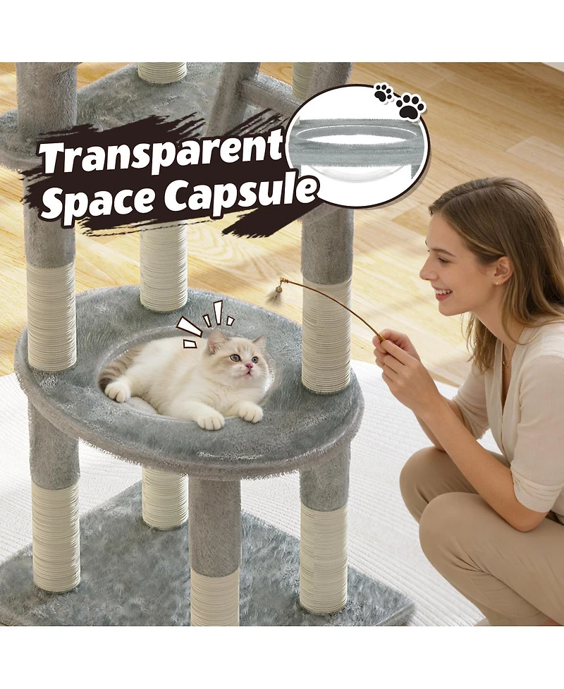 Streamdale Furniture 72in Cactus Cat Tree With Transparent Capsule