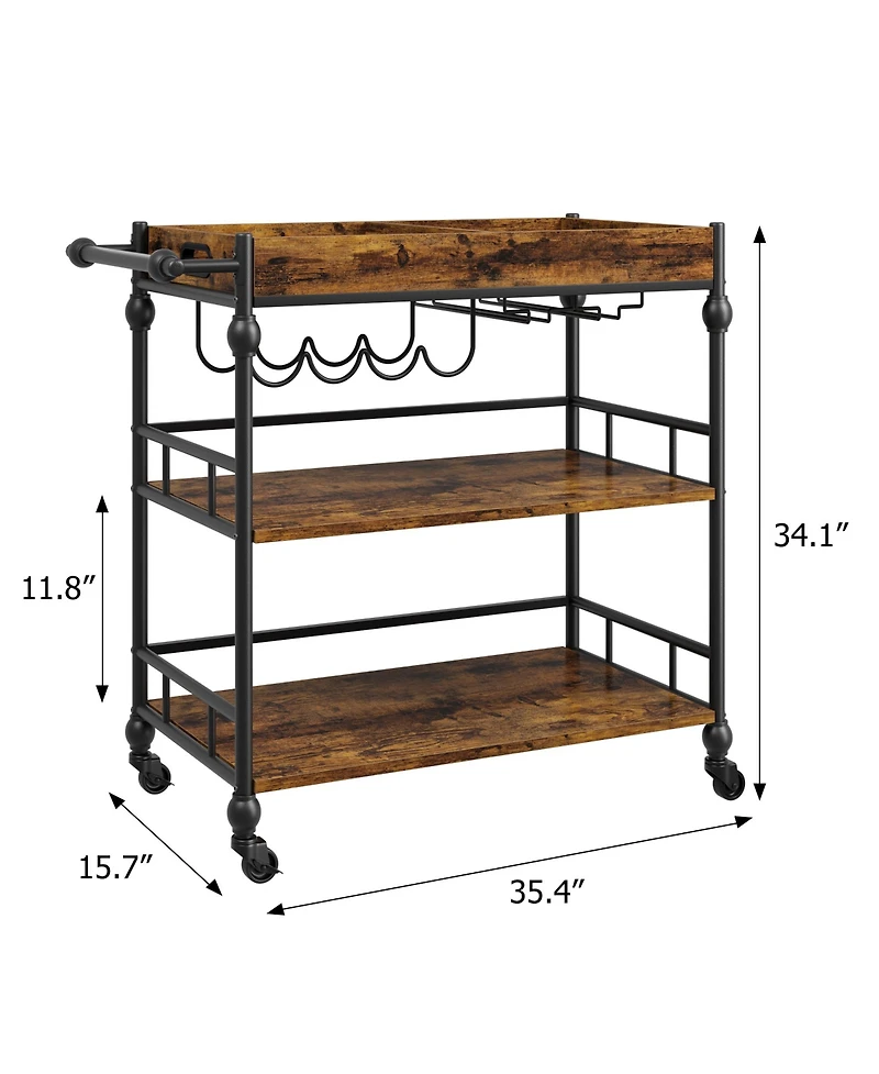 homfan 3-Tier Bar Cart with Wheels