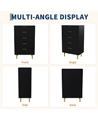 homfan Modern Fluted 5-Drawer Dresser with Gold Handles and Metal Feet for Bedroom, Living Room, Entryway, Nursery