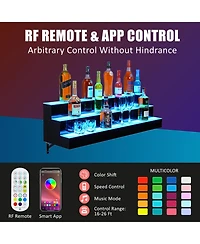 homfan 30 Inch Acrylic Wine Cabinet, 3-Tier Wall Mounted Led Liquor Display Shelf with Remote and App, Illuminated Wine Storage Organizer for Home Bar