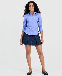 Just Polly Juniors' Cinched-Hem Striped Shirt