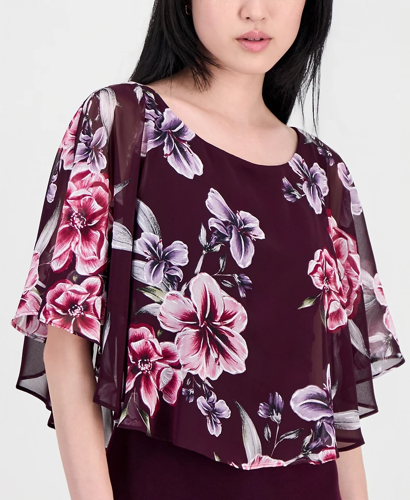 Connected Women's Chiffon-Overlay Cape Dress