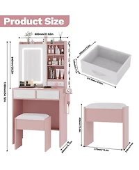 gaomon Vanity Set with Led Mirror and Charging Station, 2 Drawers, Cushioned Stool, for Bedroom