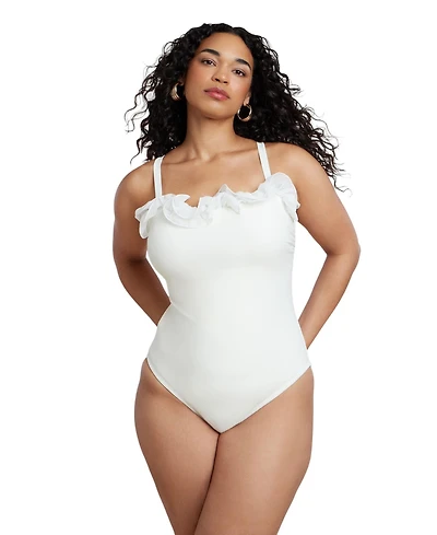 Eloquii Women's Ruffle Detail One Piece Swimsuit