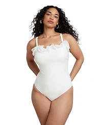 Eloquii Women's Ruffle Detail One Piece Swimsuit
