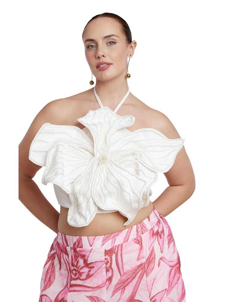 Eloquii Women's Plus Embellished Flower Applique Top