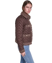 Karl Lagerfeld Paris Women's Quilted Tweed-Trim Coat