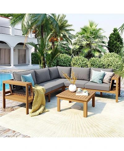Streamdale Furniture Acacia Wood Outdoor Sofa Set with Coffee Table