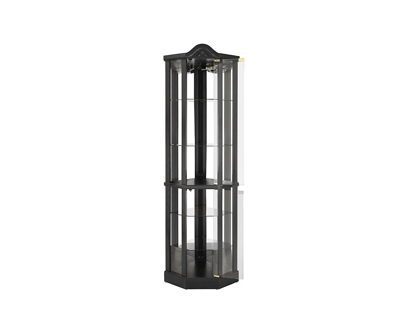 sumyeg Lighted Glass Display Cabinet Corner Curio with Adjustable Shelves Carved