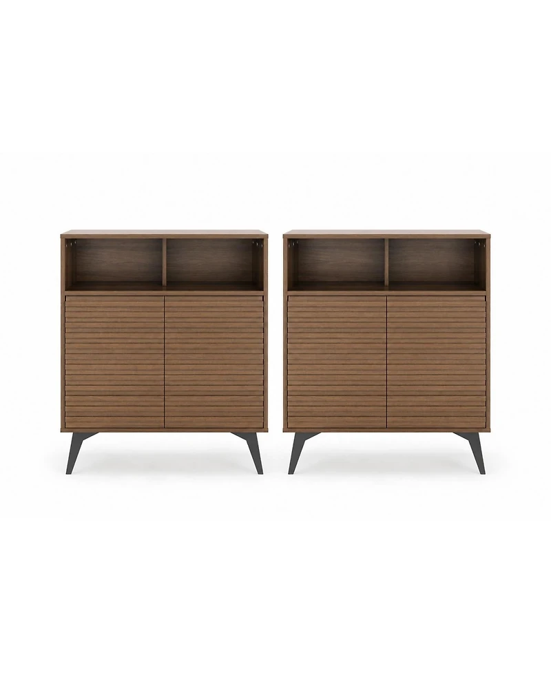homfan Set of 2 Farmhouse Sideboard Buffet Cabinet - Fluted Storage with Adjustable Shelves for Dining Room, Entryway or Kitchen