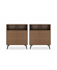 homfan Set of 2 Farmhouse Sideboard Buffet Cabinet - Fluted Storage with Adjustable Shelves for Dining Room, Entryway or Kitchen