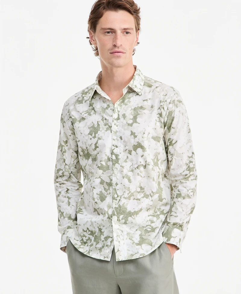 Alfani Men's Layered Botanical Poplin Long-Sleeve Shirt, Macy's Exclusive