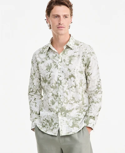 Alfani Men's Layered Botanical Poplin Long-Sleeve Shirt, Macy's Exclusive