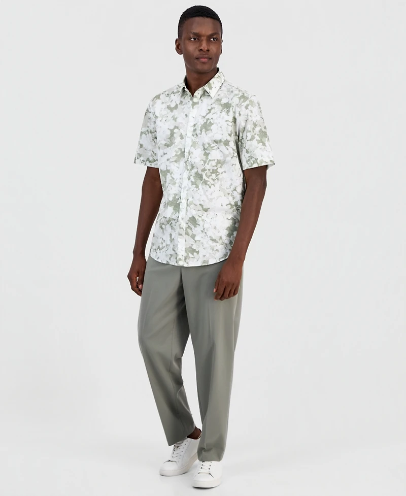 Alfani Men's Layered Botanical Poplin Short-Sleeve Shirt, Macy's Exclusive