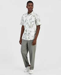 Alfani Men's Layered Botanical Poplin Short-Sleeve Shirt, Macy's Exclusive