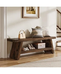 Tribesigns 2-Tier Entryway Bench, Hallway Foyer Solid Wood Seating with Open Shelves