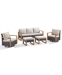 pocassy 5Pieces Patio Furniture Set, Outdoor Wicker Sofa Couch with Metal Armrest, Swivel Rocking Chairs, Ottomans