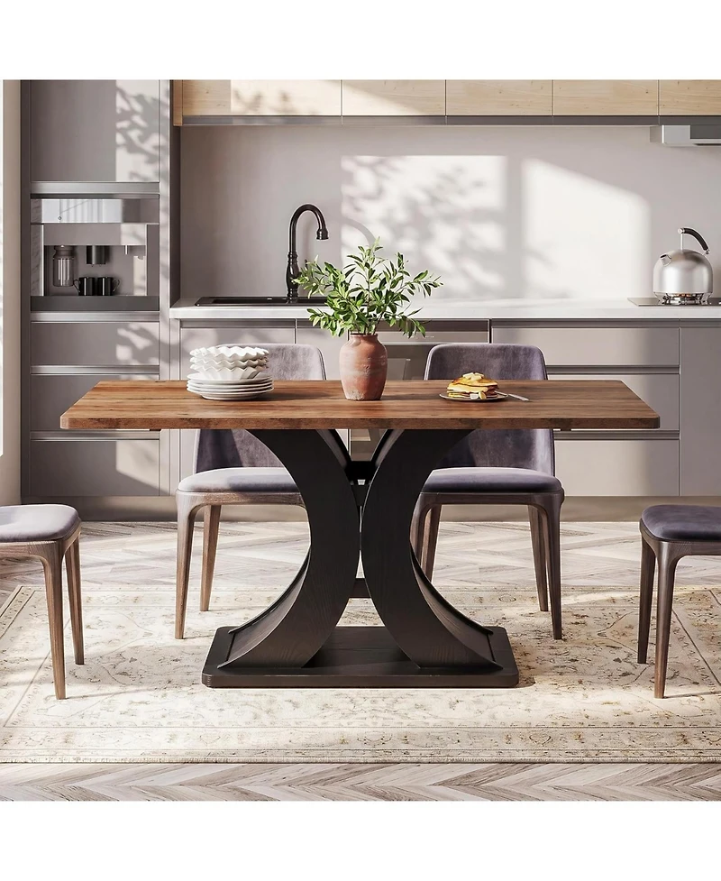 Tribesigns 55-Inch Dining Table for 4-6, Farmhouse Kitchen Dinner Table with Heavy Duty Pedestal, for Dining Room, Kitchen.